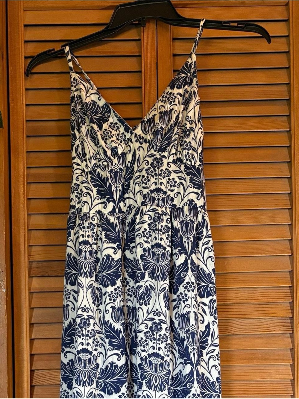 Navy & White Floral Slip Dress with V-Neck